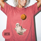 Cute Ghost Halloween Shirt, Pumpkin Balloon Graphic Tee, Vintage Spooky Season Gift for Women, Cozy October Fall Outfit for Ghost Lovers