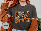 Pumpkin Season Shirt, Retro Leopard Checker Fall Graphic Tee, Cute Autumn Gift for Women, Cozy Thanksgiving October Outfit for Her
