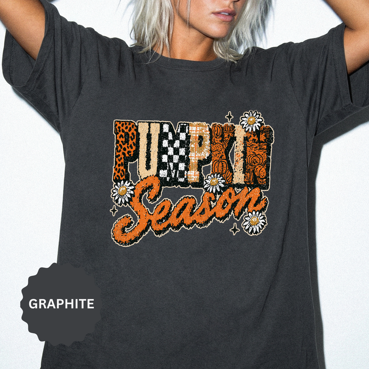 Pumpkin Season Shirt, Retro Leopard Checker Fall Graphic Tee, Cute Autumn Gift for Women, Cozy Thanksgiving October Outfit for Her