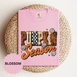 Pumpkin Season Shirt, Retro Leopard Checker Fall Graphic Tee, Cute Autumn Gift for Women, Cozy Thanksgiving October Outfit for Her