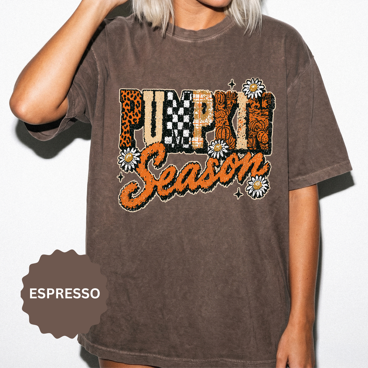 Pumpkin Season Shirt, Retro Leopard Checker Fall Graphic Tee, Cute Autumn Gift for Women, Cozy Thanksgiving October Outfit for Her