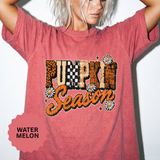 Pumpkin Season Shirt, Retro Leopard Checker Fall Graphic Tee, Cute Autumn Gift for Women, Cozy Thanksgiving October Outfit for Her