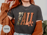 Patchwork Fall Shirt, Floral Leopard Plaid Autumn Graphic Tee, Coquette Bow Seasonal Gift for Women, Cozy Thanksgiving Outfit for Her