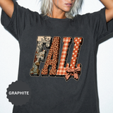 Patchwork Fall Shirt, Floral Leopard Plaid Autumn Graphic Tee, Coquette Bow Seasonal Gift for Women, Cozy Thanksgiving Outfit for Her