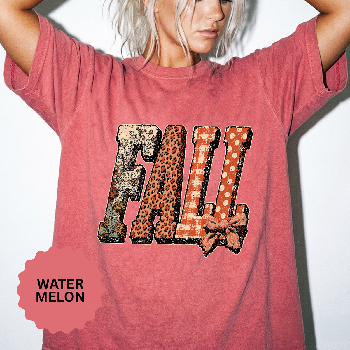 Patchwork Fall Shirt, Floral Leopard Plaid Autumn Graphic Tee, Coquette Bow Seasonal Gift for Women, Cozy Thanksgiving Outfit for Her