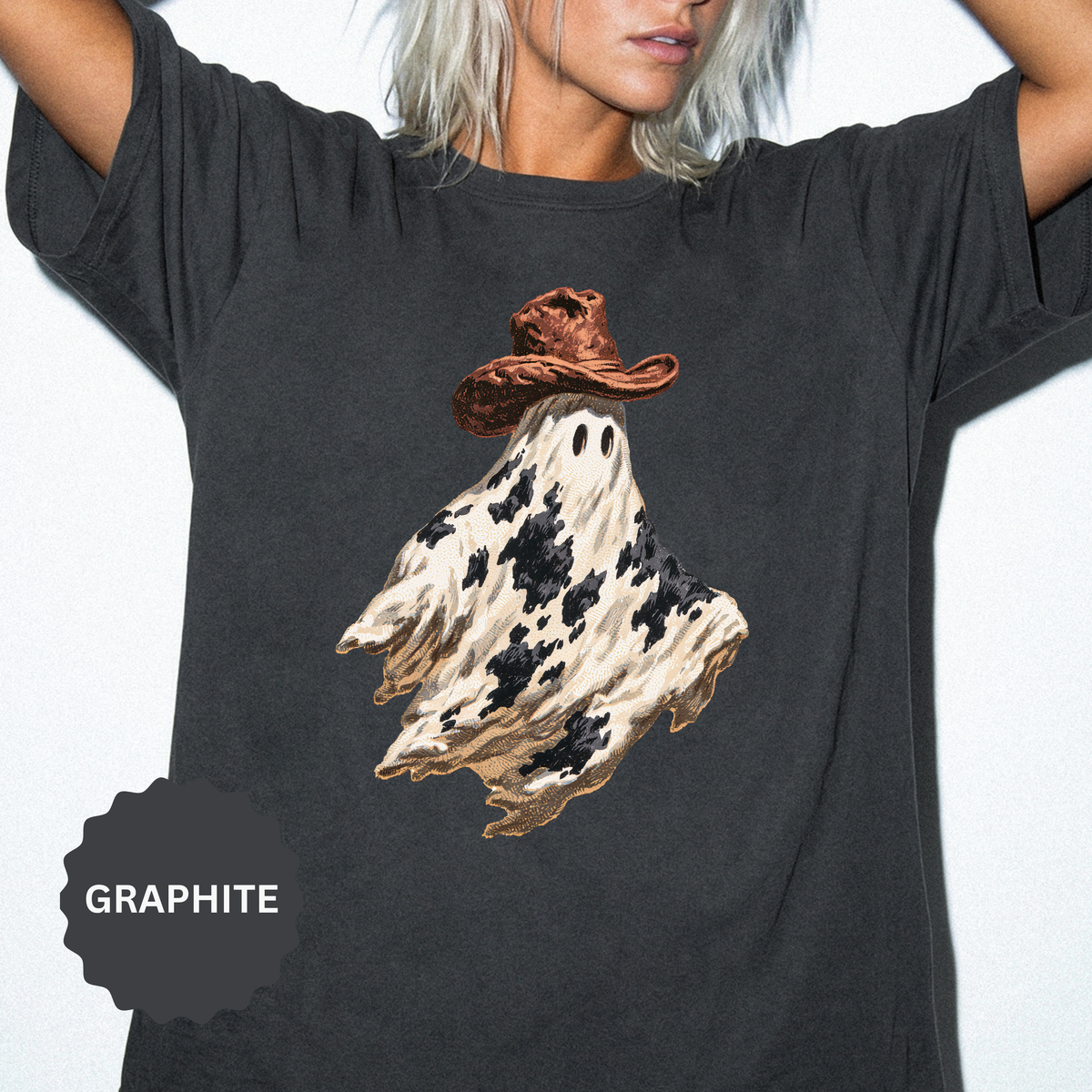 Western Ghost Halloween Shirt, Cowboy Hat Spooky Graphic Tee, Cute Vintage Fall Gift for Cowgirl, Country October Outfit for Women