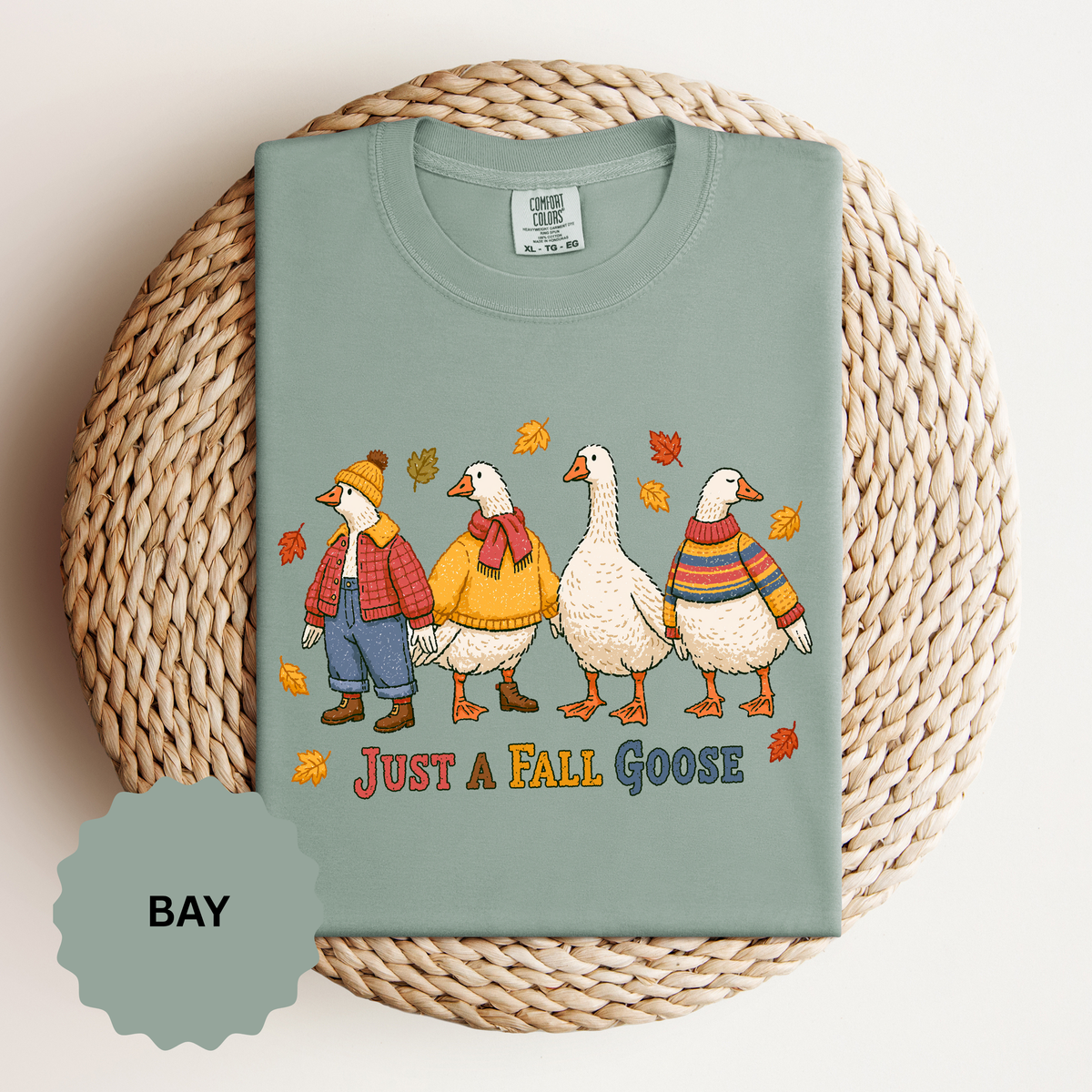 Funny Fall Goose Shirt, Just a Fall Goose Autumn Graphic Tee, Cute Cozy Gift for Bird Lover, Thanksgiving and October Outfit for Her