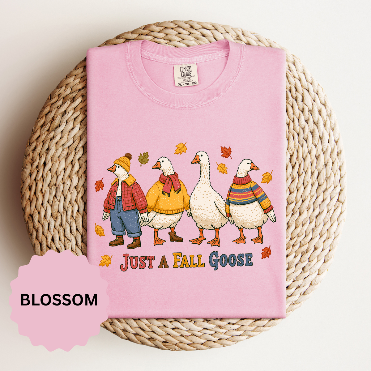 Funny Fall Goose Shirt, Just a Fall Goose Autumn Graphic Tee, Cute Cozy Gift for Bird Lover, Thanksgiving and October Outfit for Her
