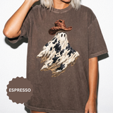 Western Ghost Halloween Shirt, Cowboy Hat Spooky Graphic Tee, Cute Vintage Fall Gift for Cowgirl, Country October Outfit for Women