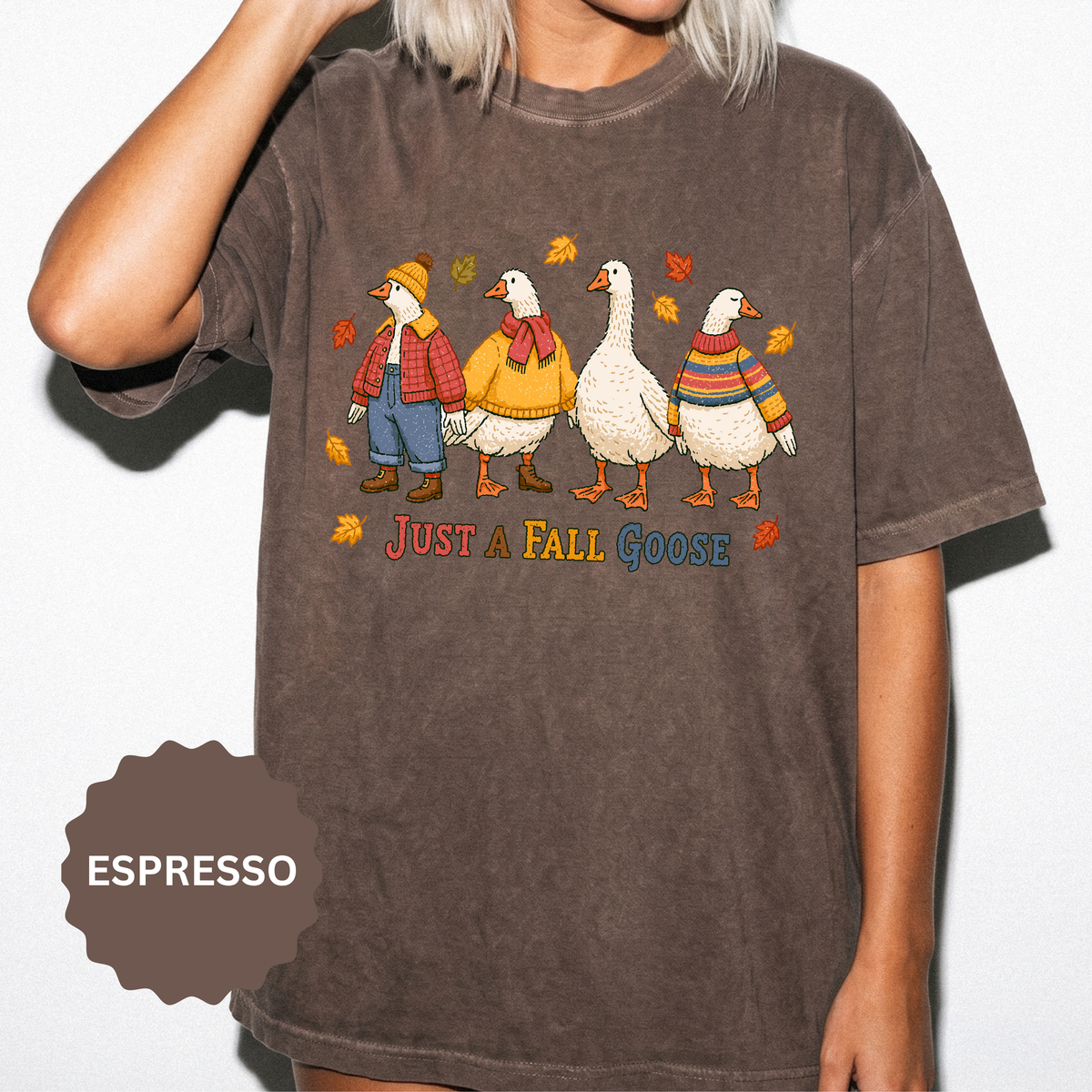 Funny Fall Goose Shirt, Just a Fall Goose Autumn Graphic Tee, Cute Cozy Gift for Bird Lover, Thanksgiving and October Outfit for Her