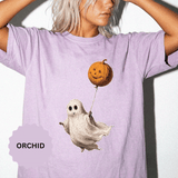 Cute Ghost Halloween Shirt, Pumpkin Balloon Graphic Tee, Vintage Spooky Season Gift for Women, Cozy October Fall Outfit for Ghost Lovers