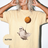 Cute Ghost Halloween Shirt, Pumpkin Balloon Graphic Tee, Vintage Spooky Season Gift for Women, Cozy October Fall Outfit for Ghost Lovers