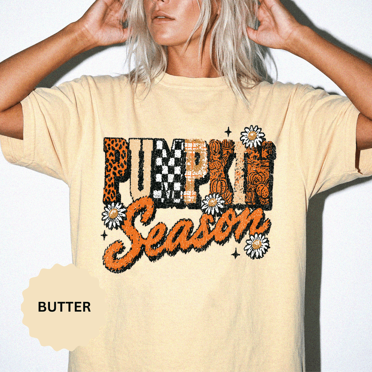 Pumpkin Season Shirt, Retro Leopard Checker Fall Graphic Tee, Cute Autumn Gift for Women, Cozy Thanksgiving October Outfit for Her