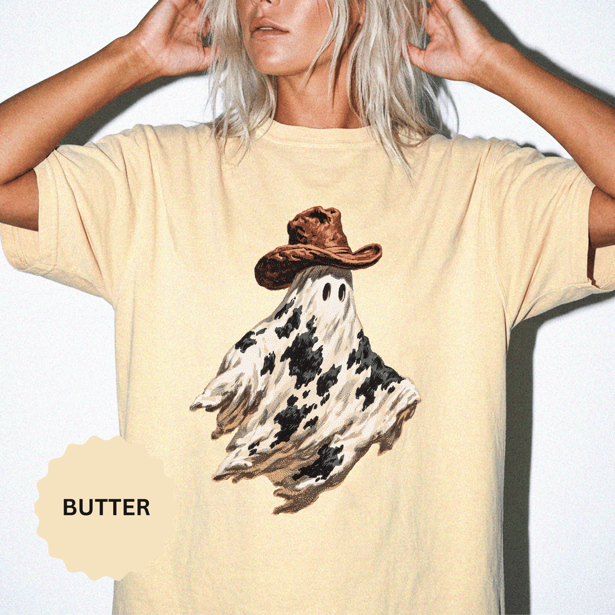 Western Ghost Halloween Shirt, Cowboy Hat Spooky Graphic Tee, Cute Vintage Fall Gift for Cowgirl, Country October Outfit for Women