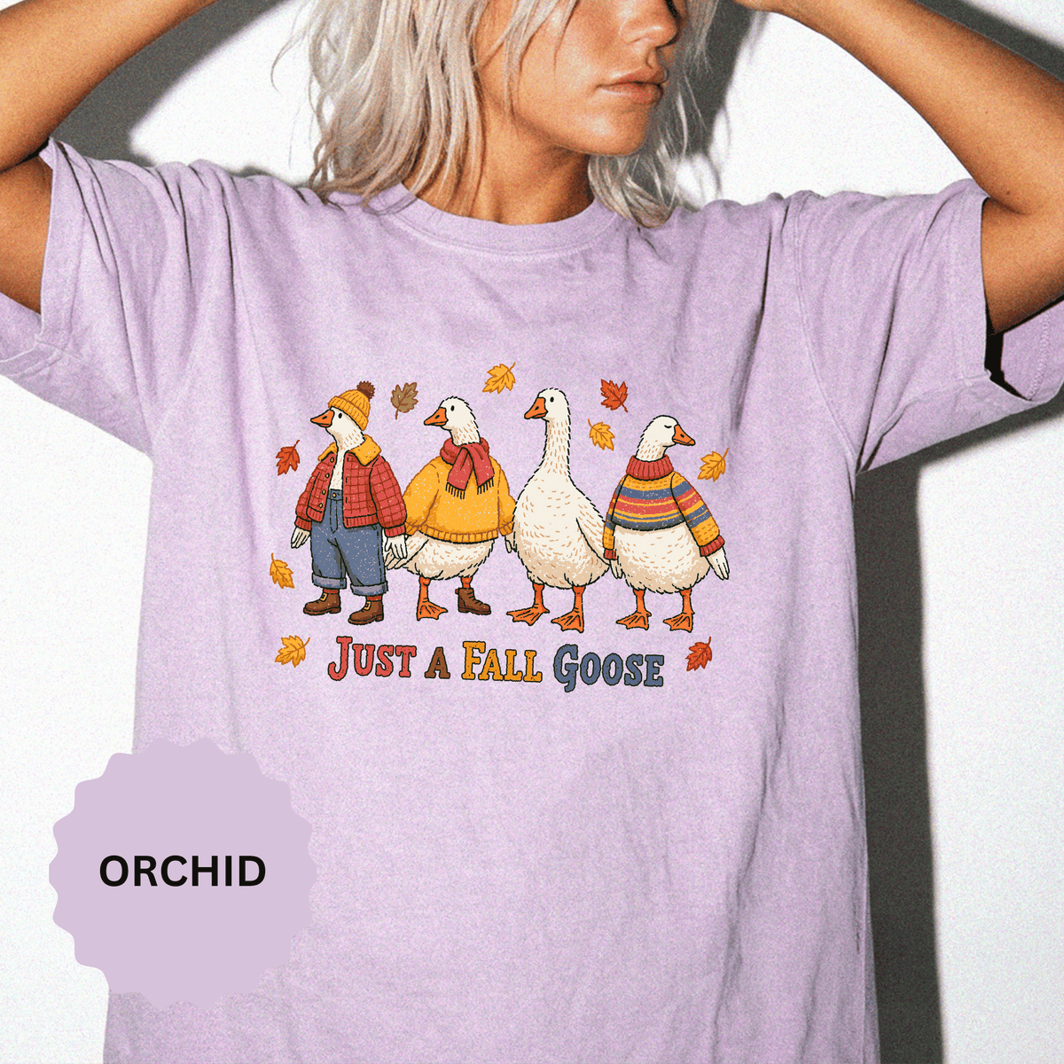 Funny Fall Goose Shirt, Just a Fall Goose Autumn Graphic Tee, Cute Cozy Gift for Bird Lover, Thanksgiving and October Outfit for Her