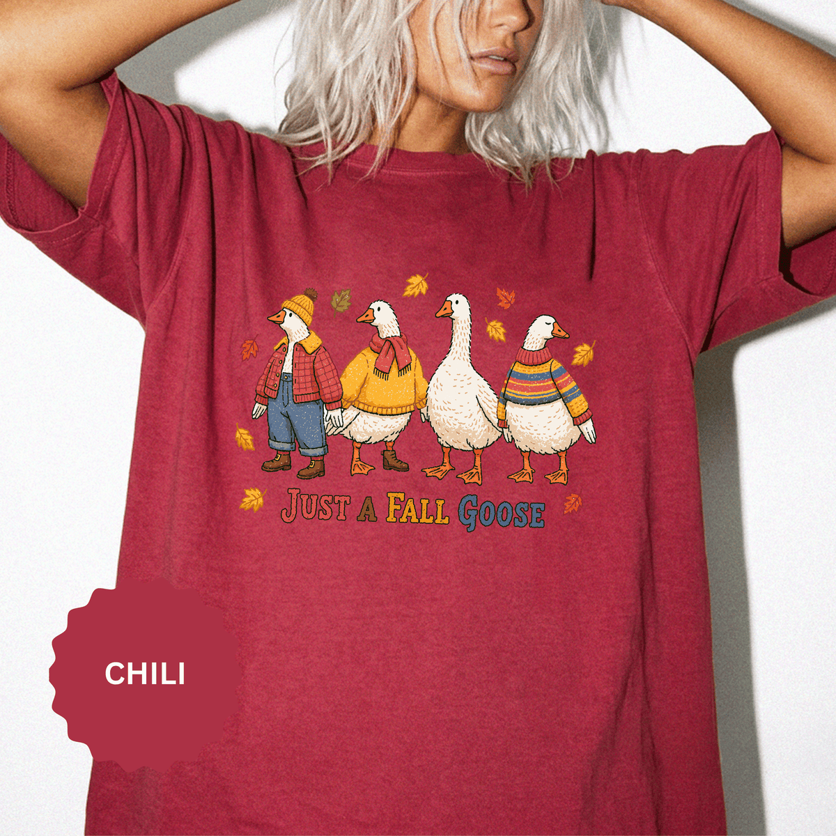 Funny Fall Goose Shirt, Just a Fall Goose Autumn Graphic Tee, Cute Cozy Gift for Bird Lover, Thanksgiving and October Outfit for Her