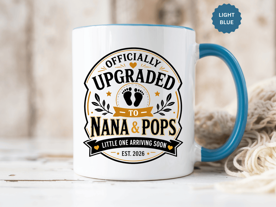 Pregnancy Announcement Mug for Grandparents, Officially Upgraded to Nana and Pops Cup, Baby News Reveal Gift, Little One Arriving 2026