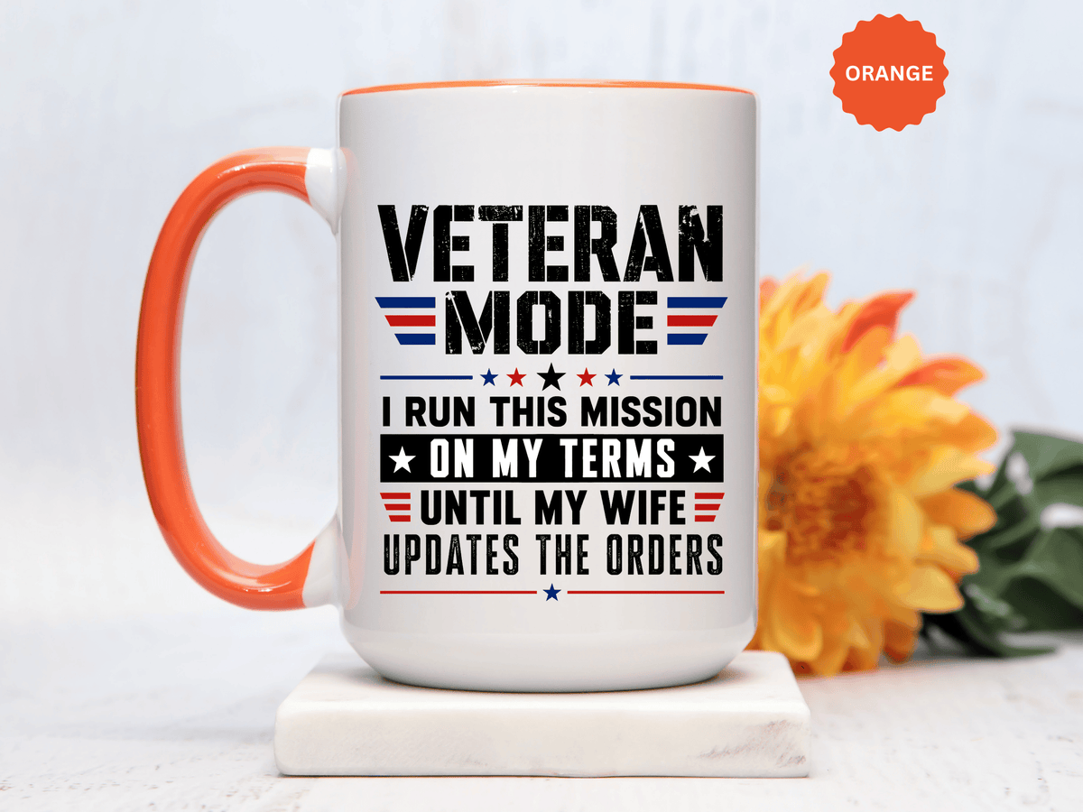 Funny Veteran Husband Mug, Veteran Mode Wife Updates Orders Coffee Cup, Military Spouse Gift for Retired Soldier, Anniversary or Birthday