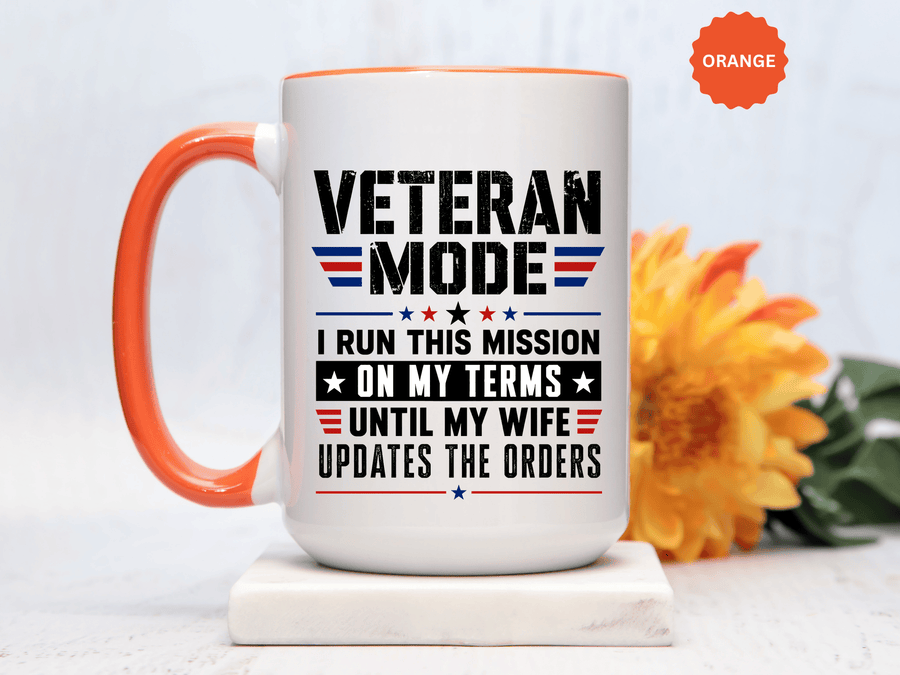 Funny Veteran Husband Mug, Veteran Mode Wife Updates Orders Coffee Cup, Military Spouse Gift for Retired Soldier, Anniversary or Birthday