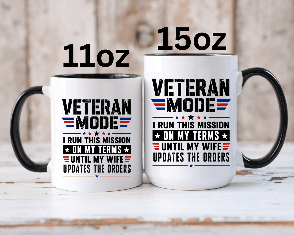 Funny Veteran Husband Mug, Veteran Mode Wife Updates Orders Coffee Cup, Military Spouse Gift for Retired Soldier, Anniversary or Birthday