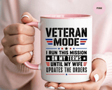 Funny Veteran Husband Mug, Veteran Mode Wife Updates Orders Coffee Cup, Military Spouse Gift for Retired Soldier, Anniversary or Birthday