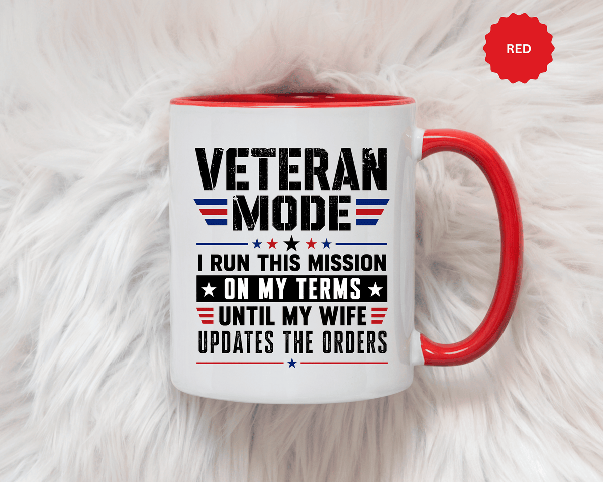 Funny Veteran Husband Mug, Veteran Mode Wife Updates Orders Coffee Cup, Military Spouse Gift for Retired Soldier, Anniversary or Birthday