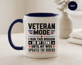 Funny Veteran Husband Mug, Veteran Mode Wife Updates Orders Coffee Cup, Military Spouse Gift for Retired Soldier, Anniversary or Birthday