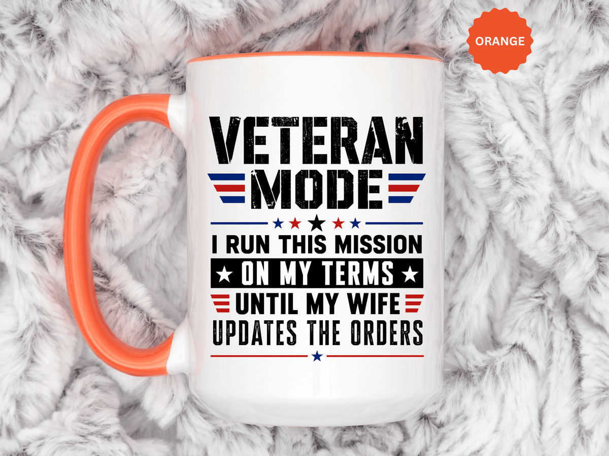 Funny Veteran Husband Mug, Veteran Mode Wife Updates Orders Coffee Cup, Military Spouse Gift for Retired Soldier, Anniversary or Birthday