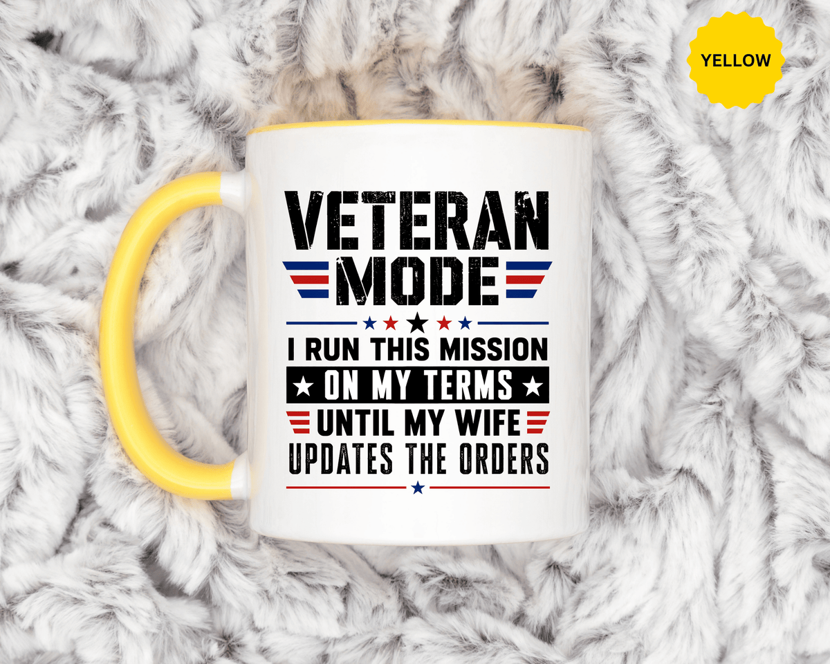 Funny Veteran Husband Mug, Veteran Mode Wife Updates Orders Coffee Cup, Military Spouse Gift for Retired Soldier, Anniversary or Birthday