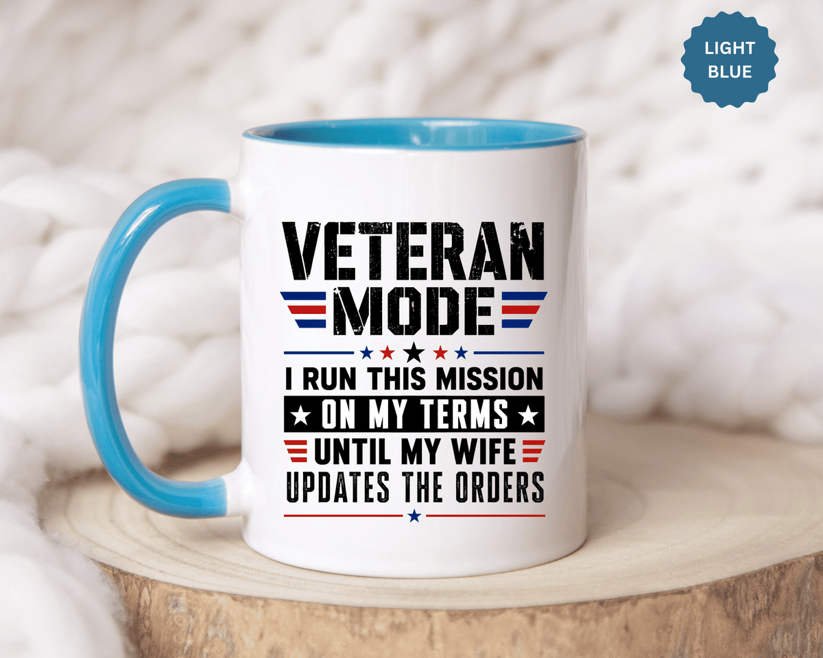 Funny Veteran Husband Mug, Veteran Mode Wife Updates Orders Coffee Cup, Military Spouse Gift for Retired Soldier, Anniversary or Birthday