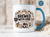 Brewed With Love Coffee Mug, Served Daily Romantic Cup, Cute Coffee Lover Gift for Wife, Husband, Girlfriend, Boyfriend or Anniversary
