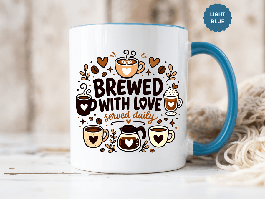 Brewed With Love Coffee Mug, Served Daily Romantic Cup, Cute Coffee Lover Gift for Wife, Husband, Girlfriend, Boyfriend or Anniversary