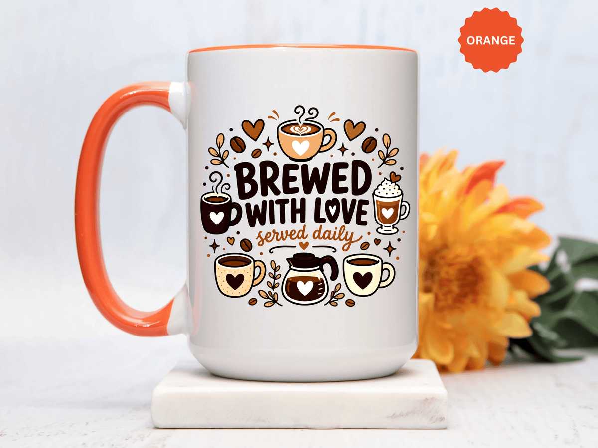 Brewed With Love Coffee Mug, Served Daily Romantic Cup, Cute Coffee Lover Gift for Wife, Husband, Girlfriend, Boyfriend or Anniversary