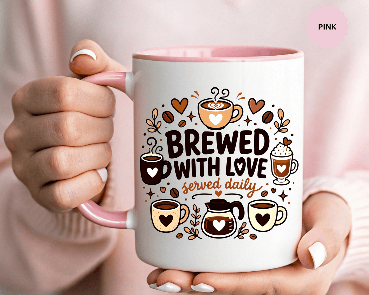 Brewed With Love Coffee Mug, Served Daily Romantic Cup, Cute Coffee Lover Gift for Wife, Husband, Girlfriend, Boyfriend or Anniversary