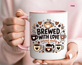 Brewed With Love Coffee Mug, Served Daily Romantic Cup, Cute Coffee Lover Gift for Wife, Husband, Girlfriend, Boyfriend or Anniversary
