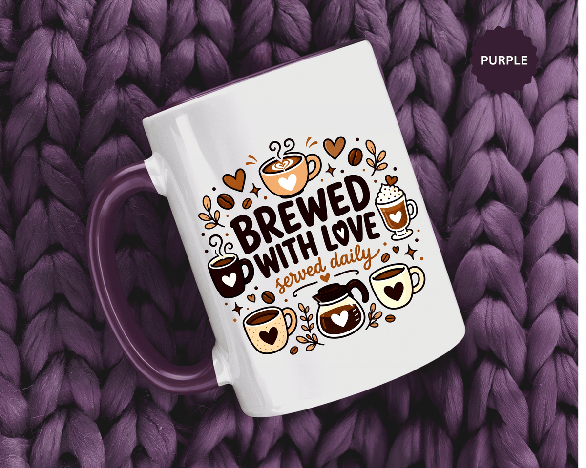 Brewed With Love Coffee Mug, Served Daily Romantic Cup, Cute Coffee Lover Gift for Wife, Husband, Girlfriend, Boyfriend or Anniversary