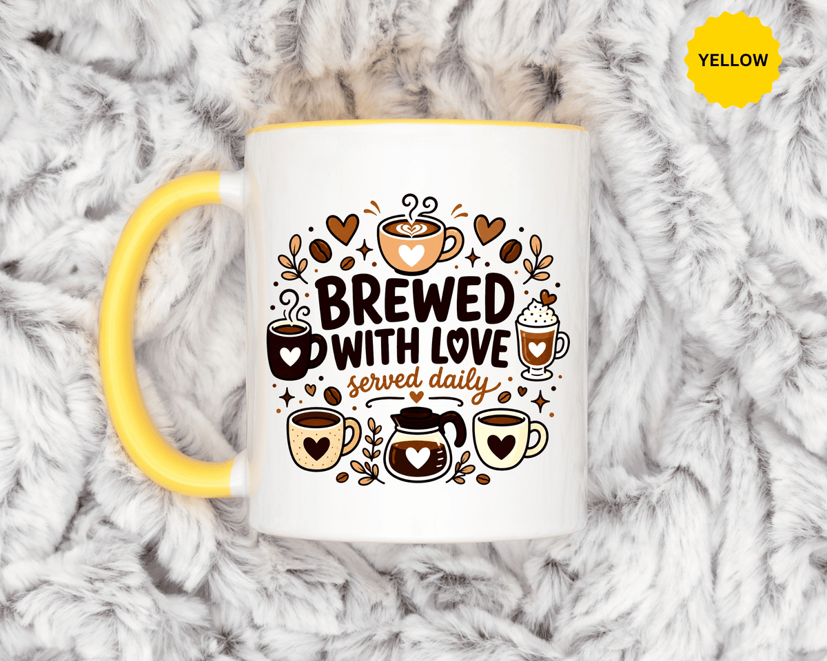 Brewed With Love Coffee Mug, Served Daily Romantic Cup, Cute Coffee Lover Gift for Wife, Husband, Girlfriend, Boyfriend or Anniversary