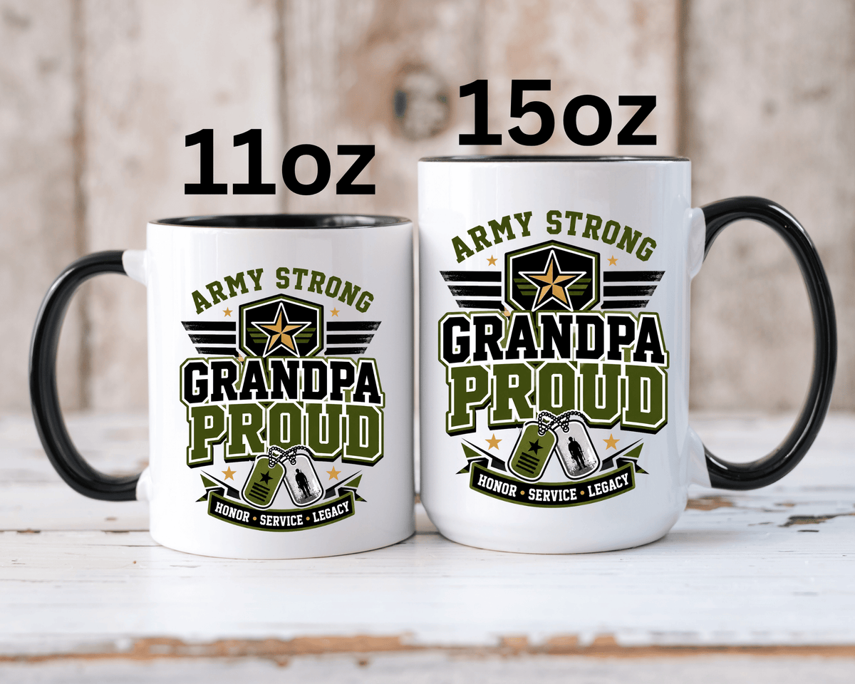 Army Strong Grandpa Mug, Grandpa Proud Military Coffee Cup, Veteran Grandfather Gift, Service Legacy Present for Birthday or Father's Day