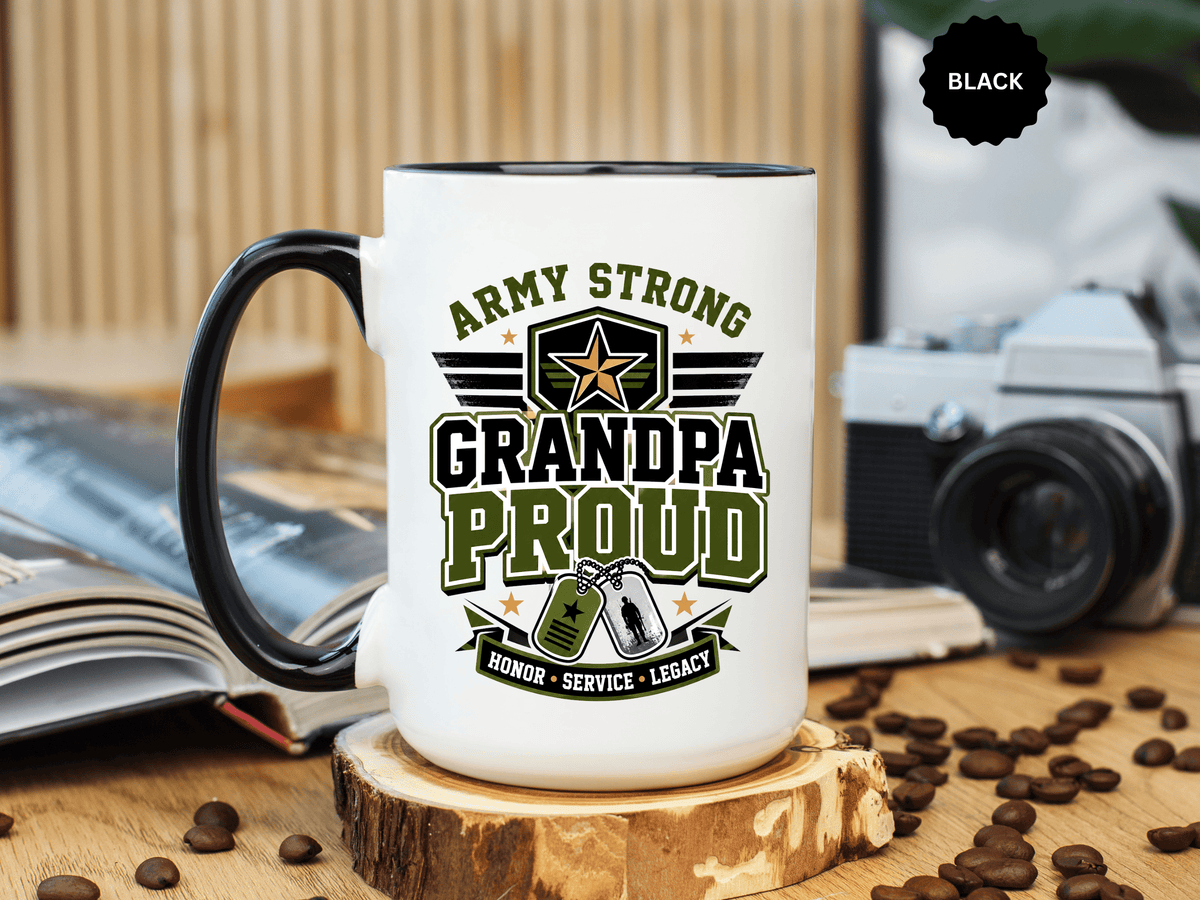 Army Strong Grandpa Mug, Grandpa Proud Military Coffee Cup, Veteran Grandfather Gift, Service Legacy Present for Birthday or Father's Day