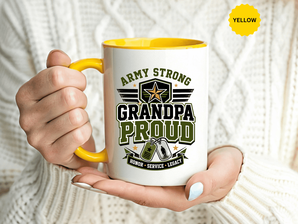 Army Strong Grandpa Mug, Grandpa Proud Military Coffee Cup, Veteran Grandfather Gift, Service Legacy Present for Birthday or Father's Day