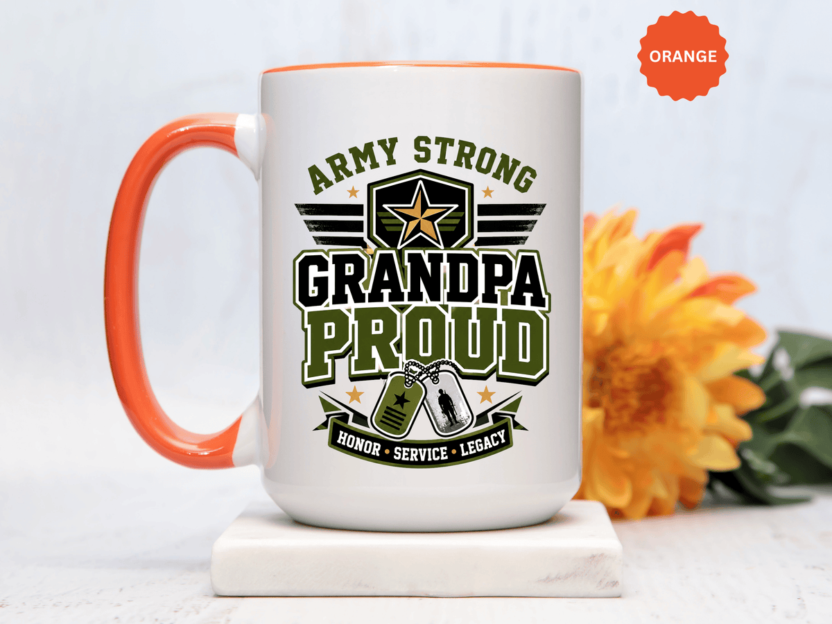 Army Strong Grandpa Mug, Grandpa Proud Military Coffee Cup, Veteran Grandfather Gift, Service Legacy Present for Birthday or Father's Day