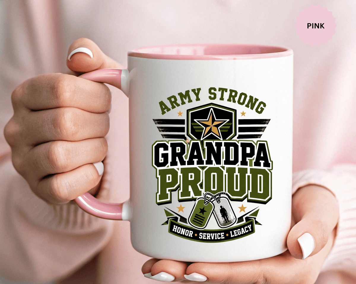 Army Strong Grandpa Mug, Grandpa Proud Military Coffee Cup, Veteran Grandfather Gift, Service Legacy Present for Birthday or Father's Day