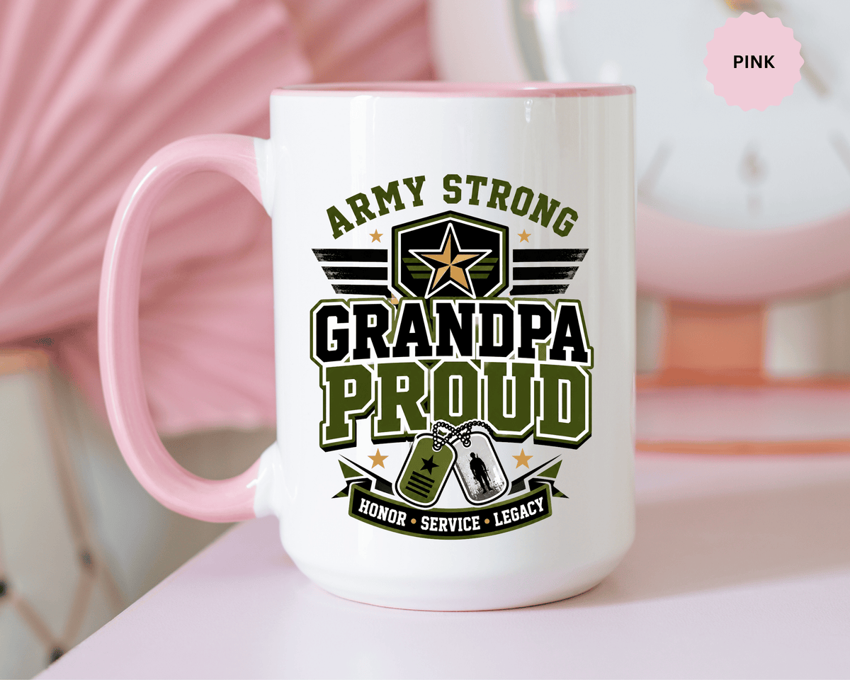 Army Strong Grandpa Mug, Grandpa Proud Military Coffee Cup, Veteran Grandfather Gift, Service Legacy Present for Birthday or Father's Day