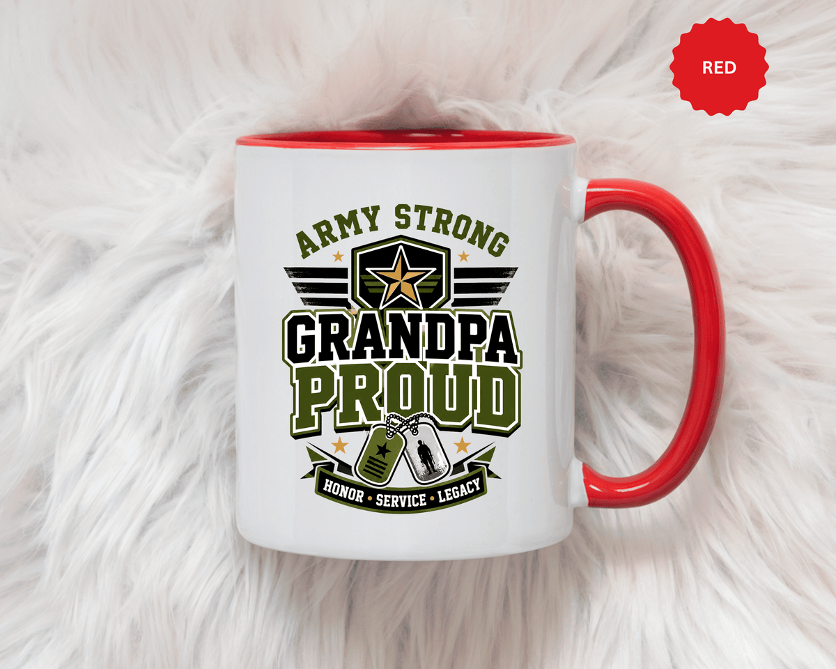 Army Strong Grandpa Mug, Grandpa Proud Military Coffee Cup, Veteran Grandfather Gift, Service Legacy Present for Birthday or Father's Day