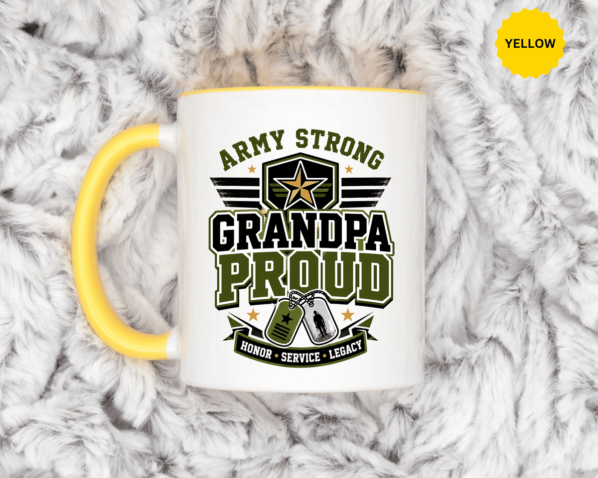 Army Strong Grandpa Mug, Grandpa Proud Military Coffee Cup, Veteran Grandfather Gift, Service Legacy Present for Birthday or Father's Day