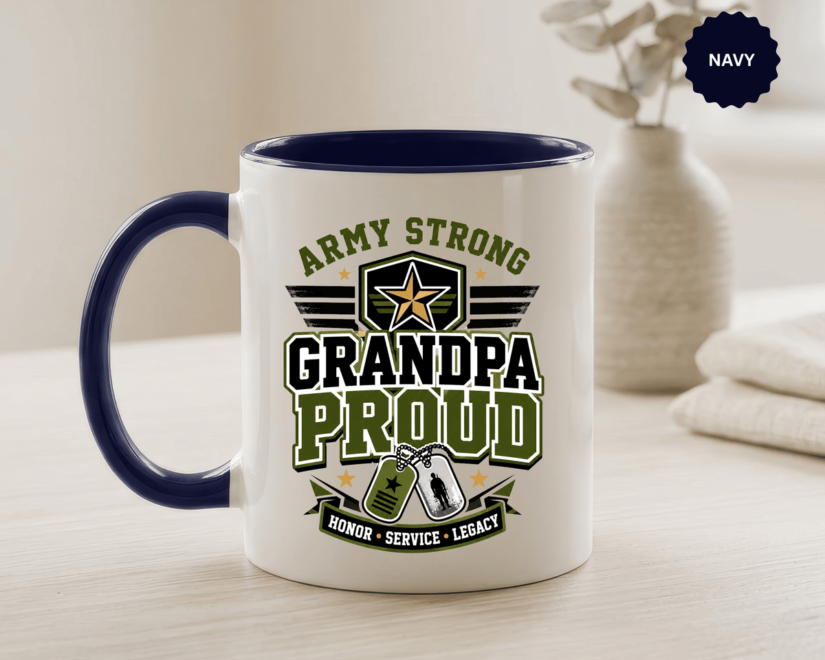 Army Strong Grandpa Mug, Grandpa Proud Military Coffee Cup, Veteran Grandfather Gift, Service Legacy Present for Birthday or Father's Day