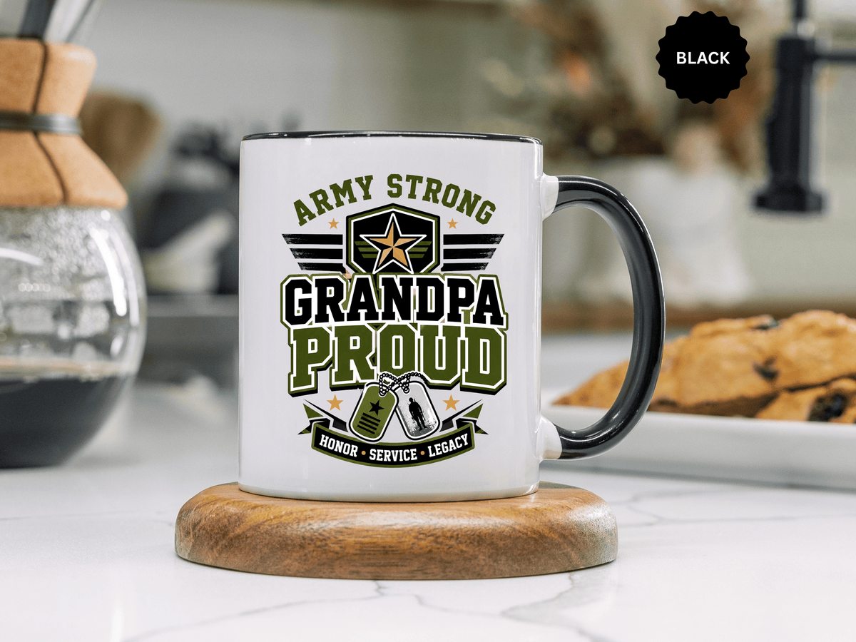 Army Strong Grandpa Mug, Grandpa Proud Military Coffee Cup, Veteran Grandfather Gift, Service Legacy Present for Birthday or Father's Day