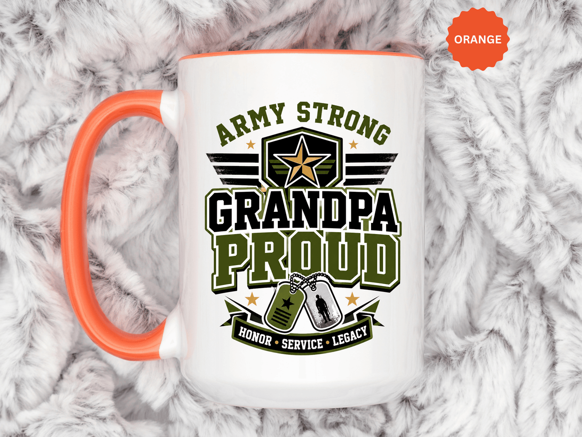 Army Strong Grandpa Mug, Grandpa Proud Military Coffee Cup, Veteran Grandfather Gift, Service Legacy Present for Birthday or Father's Day