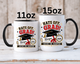 Personalized Graduation Mug, Hats Off Grad Class of 2026 Coffee Cup, Custom Name Gift for Daughter, Son, High School or College Senior