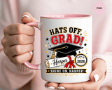 Personalized Graduation Mug, Hats Off Grad Class of 2026 Coffee Cup, Custom Name Gift for Daughter, Son, High School or College Senior